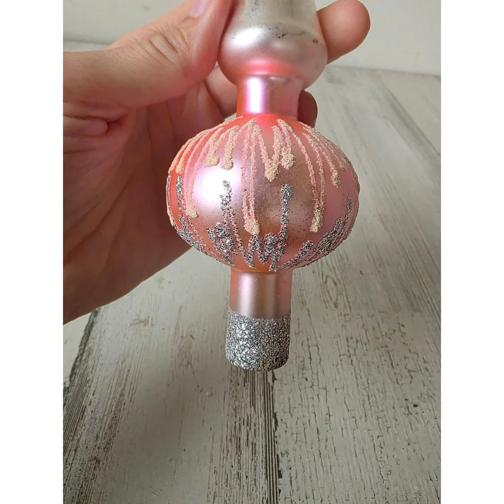 Vintage mercury glass pink tree topper mica silver